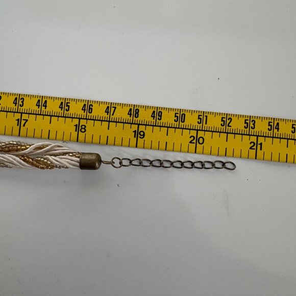 Crackled Teardrop Pendant Multi-Strand Necklace Rhinestones Gold Tone Cream NEW - Picture 7 of 8